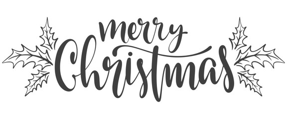 Merry christmas hand lettering calligraphy isolated on white background. Vector holiday illustration element. Merry Christmas script calligraphy