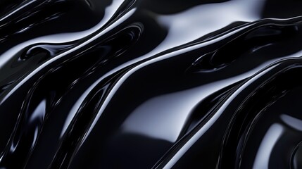 high-gloss black material with precise light reflections showcasing intricate textures and smooth surfaces in a modern abstract composition