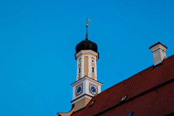 The tower on the town hall of Friedberg near Augsburg at the blue hour