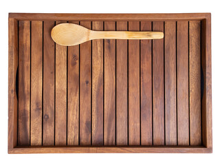 Bandeja de madera y cubiertos de cocina