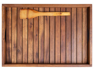 Bandeja de madera y cubiertos de cocina