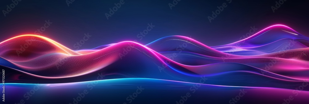 Poster 3d rendering abstract background of colorful neon wavy line glowing in the dark modern simple wallpa