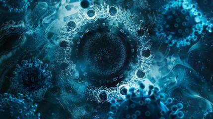 Abstract digital background with coronavirus and circular patterns in blue for healthcare themes