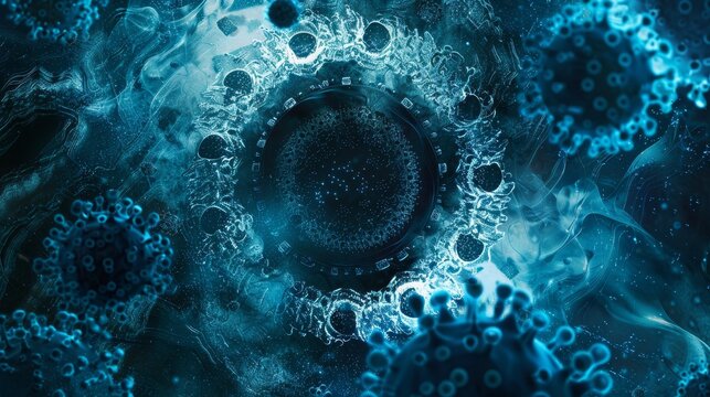 Abstract digital background with coronavirus and circular patterns in blue for healthcare themes