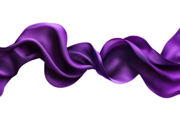 A flowing purple silk ribbon, elegantly twisting and creating soft shadows, perfect for backgrounds and design elements.