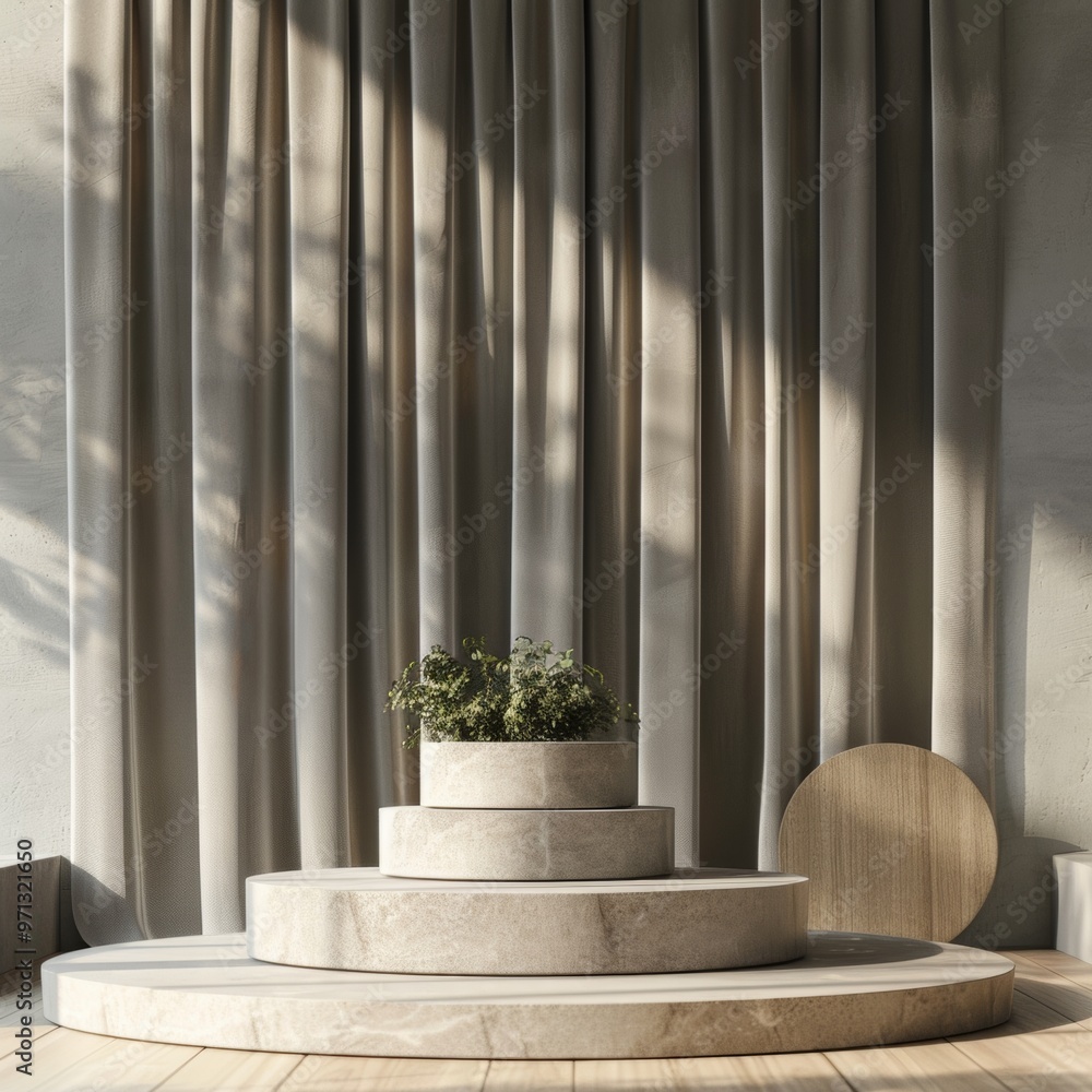 Poster 3d rendering image mockup template stack podium in landscape layout with curtain background