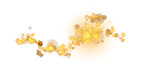Golden glowing light effect with many glitter particles. Starry cloud with dust. Magic christmas decoration. Luminous bokeh softly shimmering golden light. Light abstract glowing lights. PNG.