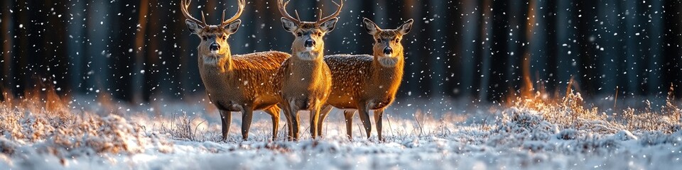 Obraz premium Winter Wildlife: Majestic scenes of deer, owls, and other wildlife in snowy forests, highlighting the natural beauty of the season 