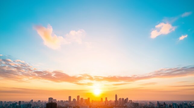 Bright sunrise over a cityscape, representing the dawn of a new era