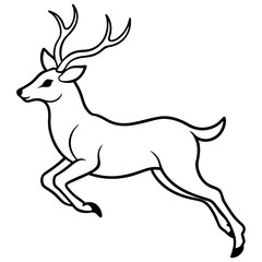 Jumping hand draw Deer vector line art silhouette black and white