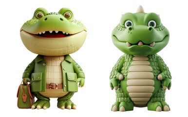 Obraz premium Cute cartoon crocodile and dragon best friends isolated on white background three dimensional rendering illustration fantasy reptile character design for children