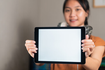 Young Woman Holding a Blank Tablet