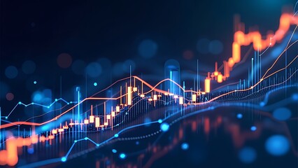 Obraz premium Dynamic financial chart with glowing indicators, representing market trends and data analysis. Ideal for finance, investment, and technology themes.