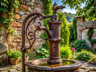 Fototapeta premium Vintage water well pump rustic metalwork artistry