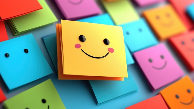 Whimsical Cartoon Style Office Sticky Note 3D Rendering with Cheerful Design Elements