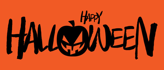 Obraz premium Happy Halloween lettering scary banner. Vector illustration on orange background.