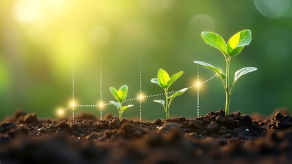 Young plants growing in soil, accompanied by a rising graph line, symbolizing growth and sustainability. Perfect for themes of nature, agriculture, and development.