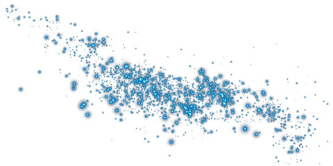 Blue glowing light effect with many glitter particles. Starry cloud with dust. Magic christmas decoration. Luminous bokeh softly shimmering blue light. Light abstract glowing lights. PNG.
