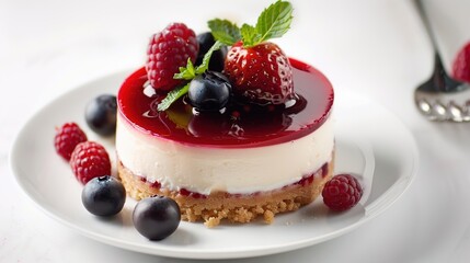 A delicious dessert is placed on a clean and pure white background. The dessert might have a rich and creamy texture. It could be a slice of cake with multiple layers or a decadent pastry. 