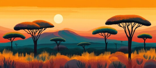 A serene and vibrant image depicting the beauty of a savanna landscape