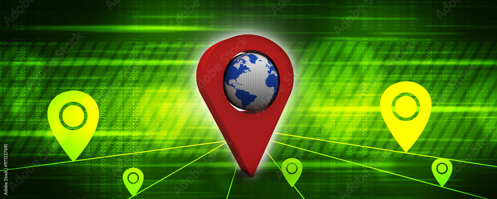 Poster 3d illustration red map pointer