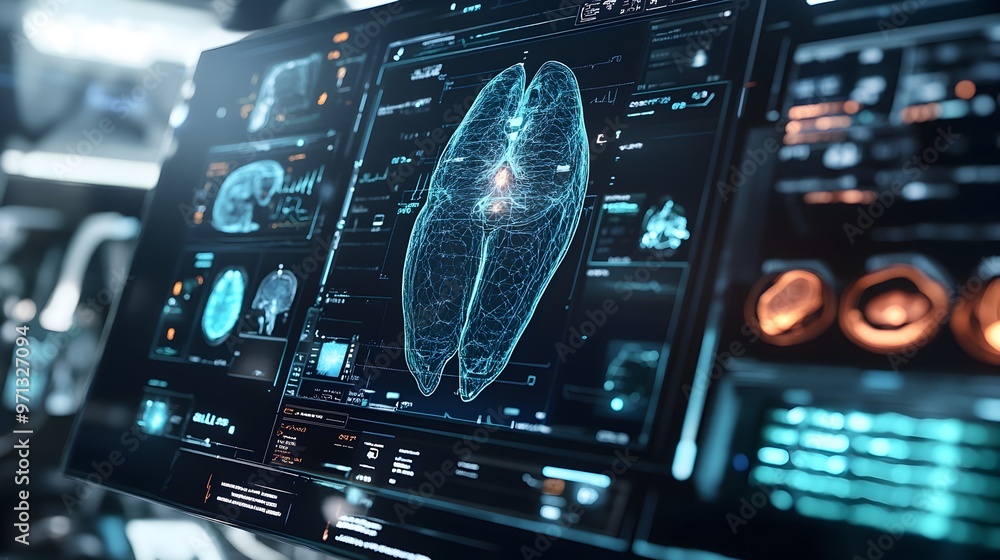 Poster futuristic digital interface displaying holographic data visualization,analytics,and intelligence sy