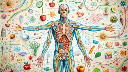 Obraz premium Whimsical anatomical human diagram playful doodles
