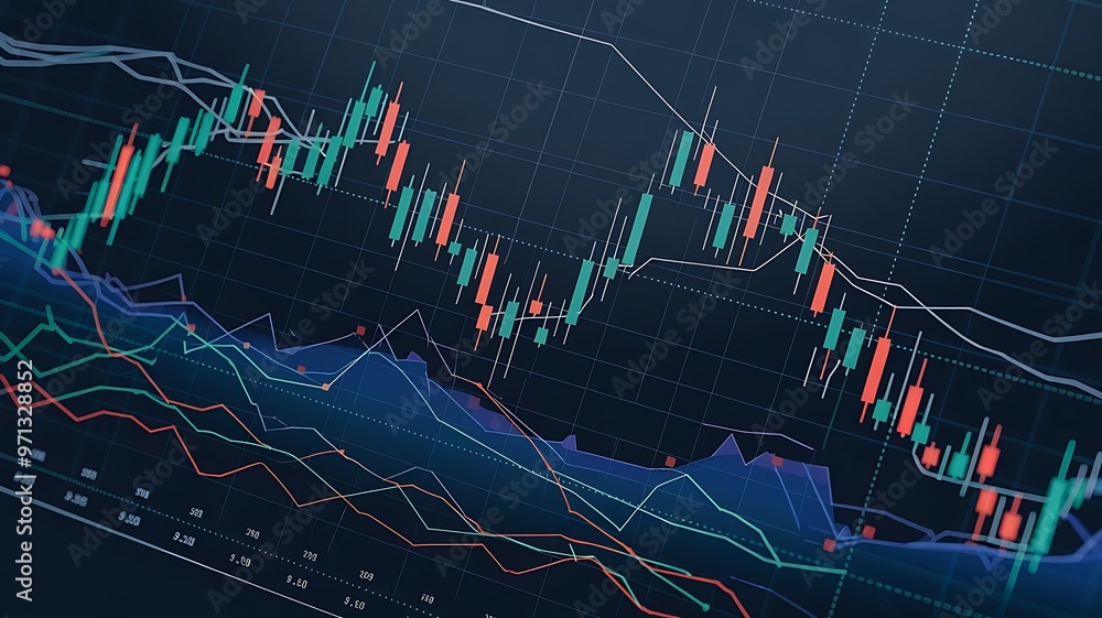 Canvas Prints Financial chart with various data lines and indicators, representing market analysis and trends. Ideal for finance, investment, and analytics themes.