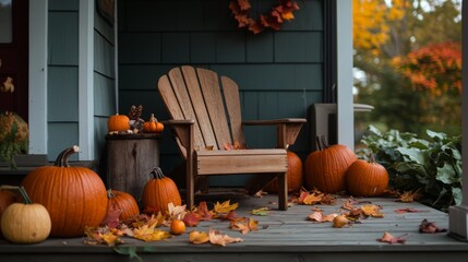 Obraz premium Cozy Thanksgiving Gathering by the Fireplace: Festive Decor, Pumpkins, Gourds, and Candles for a Warm Celebration