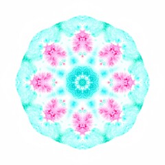 Watercolor turquoise pink rosette - snowflake on white background	