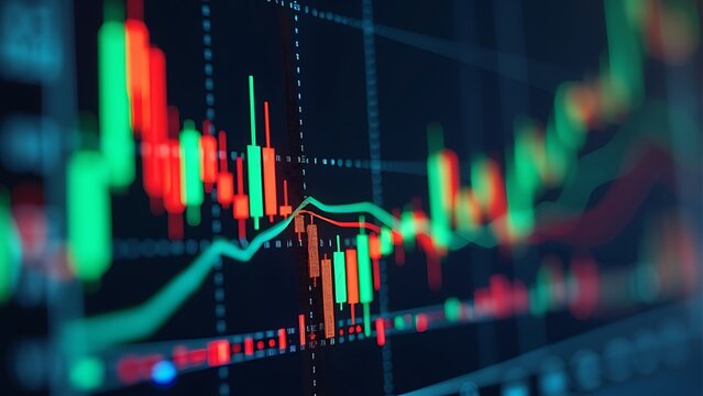 Financial chart with various data lines and indicators, representing market analysis and trends. Ideal for finance, investment, and analytics themes.
