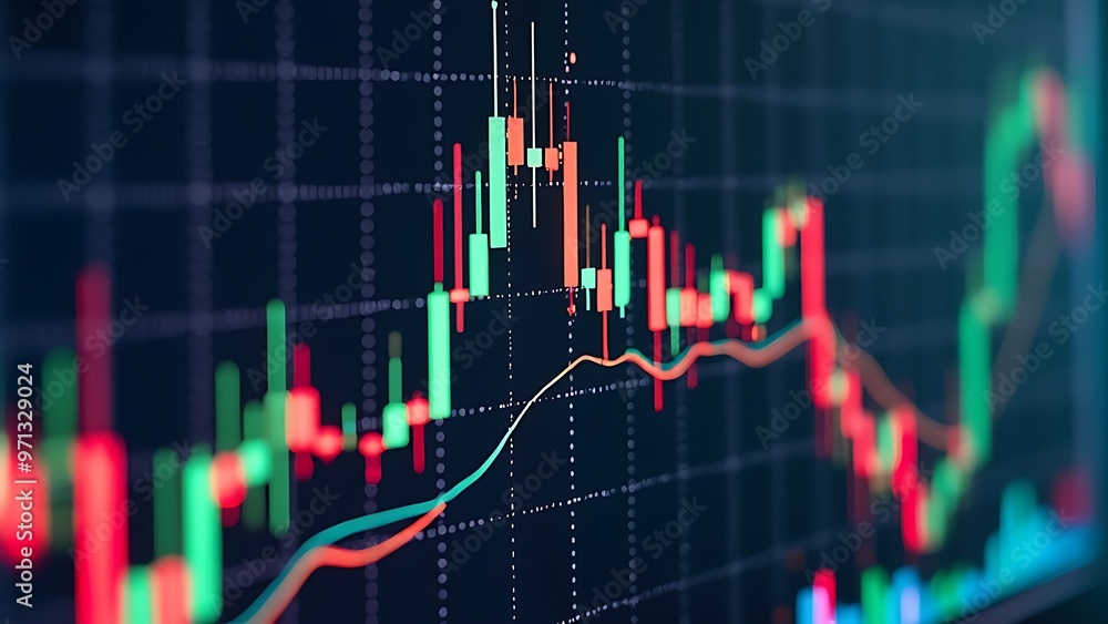 Poster financial chart with various data lines and indicators, representing market analysis and trends. ide