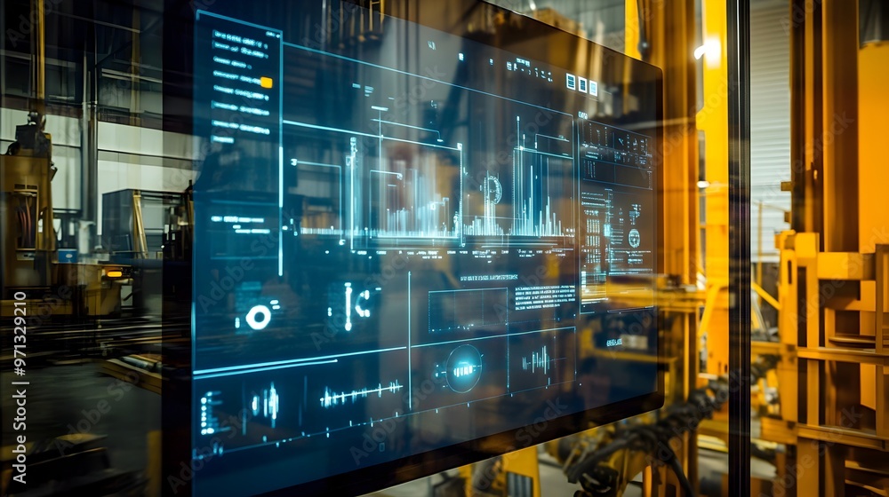 Poster detailed futuristic digital twin interface showcasing comprehensive data analytics,visualization,and
