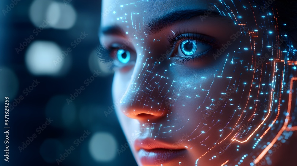 Poster a visually striking and futuristic digital twin interface,showcasing the power of advanced intellige