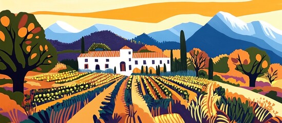 A view of a picturesque winery surrounded by lush vineyards