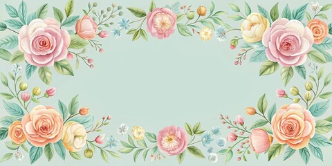 Whimsical floral border design with soft pastel colors and elegant script font
