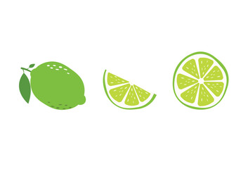 Fresh Lime Collection. Whole and Sliced Citrus Illustrations. Vector Set. EPS 10