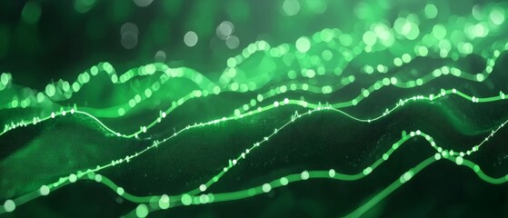 Financial data visualization on green tech screens, ecofinance