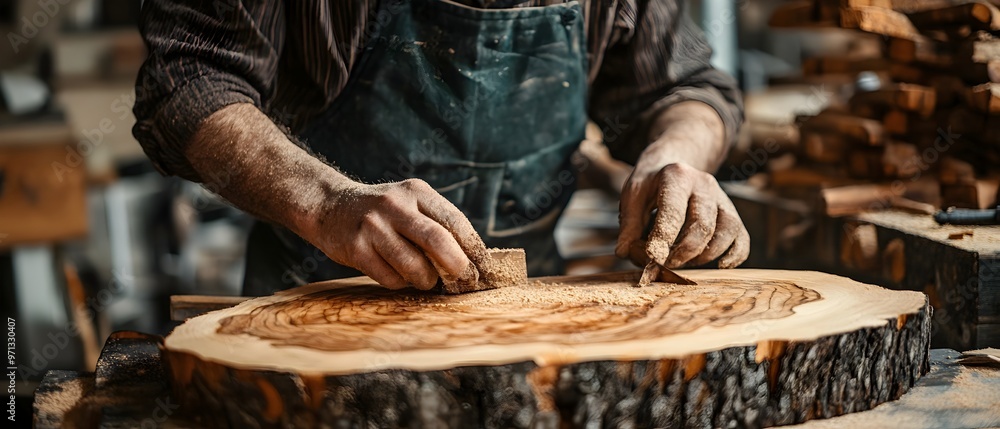 Poster artisanal craftsmanship focusing on the dedication and precision of a skilled artisan in a photograp