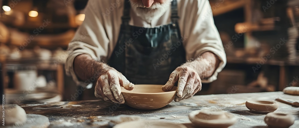Poster artisan techniques and masterful traditional craftsmanship concept hands of skilled artisan working 