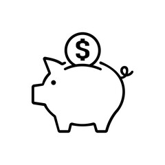 Piggy bank. Fully scalable icon in outline style. Vector.