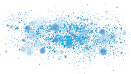 Blue glowing light effect with many glitter particles. Starry cloud with dust. Magic christmas decoration. Luminous bokeh softly shimmering blue light. Light abstract glowing lights. PNG.
