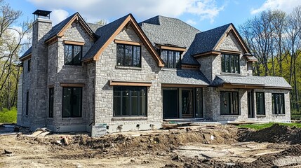 modern suburban house under construction