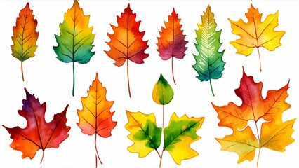 Fototapeta premium A set of colorful autumn plants with leaves 