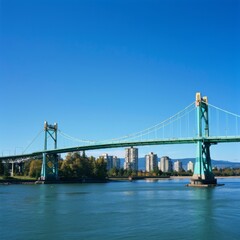 Fototapeta premium Crisp and detailed image capturing the iconic Lion's Gate Bridge in Vancouver, featuring its tall
