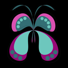 Red butterfly isolated on black background top view.   Butterflies with a pattern. The composition contains flowers. 