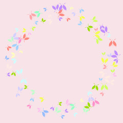 Cute illustration with neon pink, blue, purple butterfly silhouette.  Outline, contour illustrations.