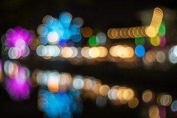 blurred bokeh of night street and river background