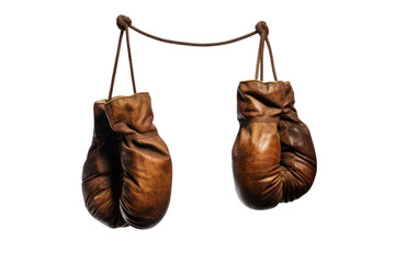 A pair of vintage leather boxing gloves isolated on white background.