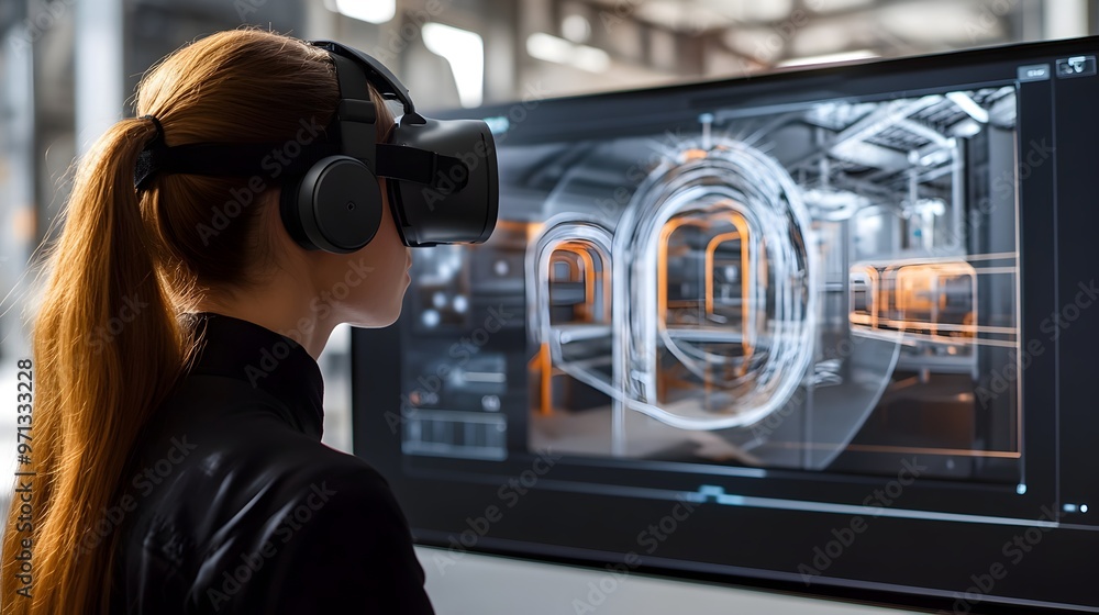 Poster immersive futuristic virtual interface - holographic projection of digital data and 3d visualization